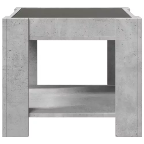Betonszürke szerelt fa dohányzóasztal LED-del 53 x 53 x 45 cm