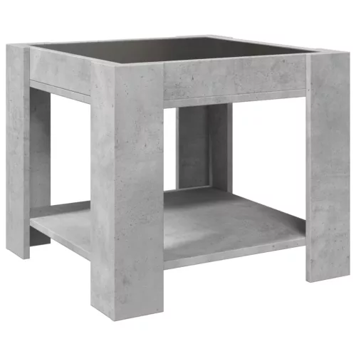 Betonszürke szerelt fa dohányzóasztal LED-del 53 x 53 x 45 cm
