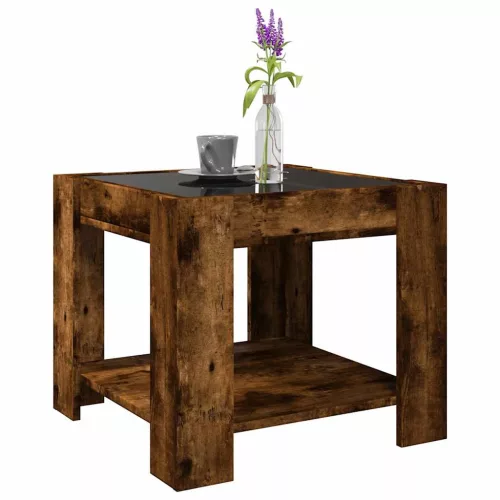 Füstös tölgy szerelt fa dohányzóasztal LED-del 53 x 53 x 45 cm