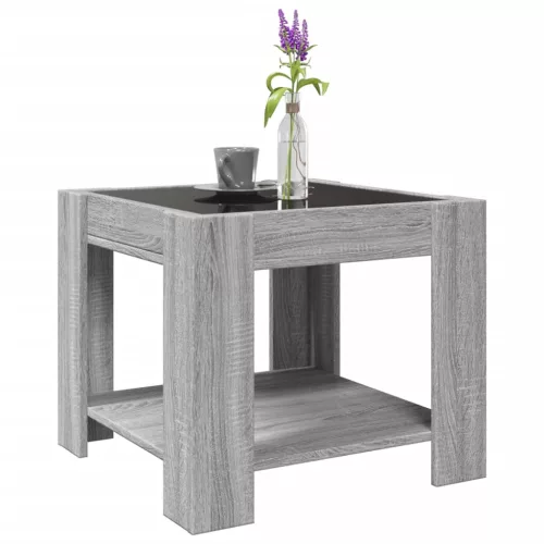 Szürke sonoma szerelt fa dohányzóasztal LED-del 53 x 53 x 45 cm
