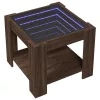 Barna tölgy szerelt fa dohányzóasztal LED-del 53 x 53 x 45 cm
