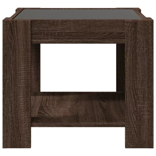 Barna tölgy szerelt fa dohányzóasztal LED-del 53 x 53 x 45 cm