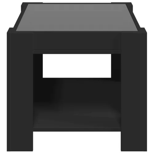 Fekete szerelt fa dohányzóasztal LED-del 73 x 53 x 45 cm
