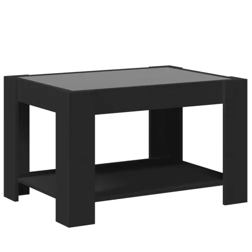 Fekete szerelt fa dohányzóasztal LED-del 73 x 53 x 45 cm