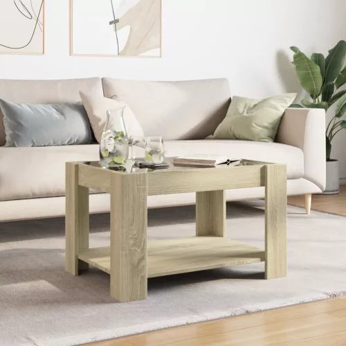Sonoma tölgy szerelt fa dohányzóasztal LED-del 73 x 53 x 45 cm