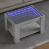 Betonszürke szerelt fa dohányzóasztal LED-del 73 x 53 x 45 cm