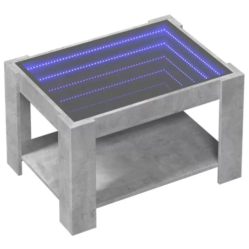 Betonszürke szerelt fa dohányzóasztal LED-del 73 x 53 x 45 cm