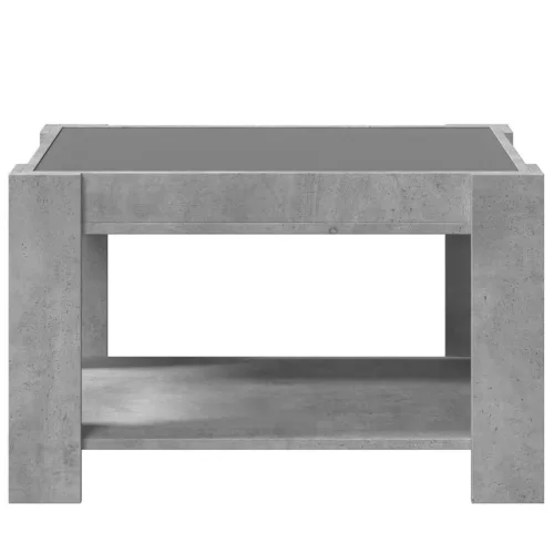 Betonszürke szerelt fa dohányzóasztal LED-del 73 x 53 x 45 cm