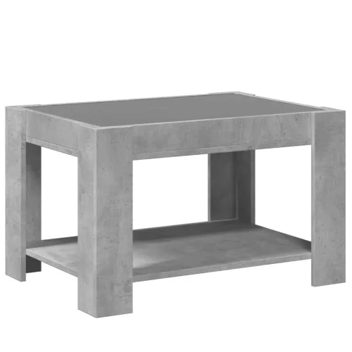 Betonszürke szerelt fa dohányzóasztal LED-del 73 x 53 x 45 cm