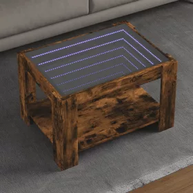   Füstös tölgy szerelt fa dohányzóasztal LED-del 73 x 53 x 45 cm