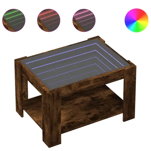 Füstös tölgy szerelt fa dohányzóasztal LED-del 73 x 53 x 45 cm