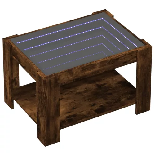 Füstös tölgy szerelt fa dohányzóasztal LED-del 73 x 53 x 45 cm
