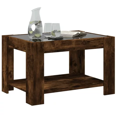 Füstös tölgy szerelt fa dohányzóasztal LED-del 73 x 53 x 45 cm
