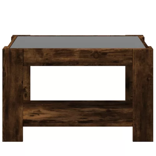 Füstös tölgy szerelt fa dohányzóasztal LED-del 73 x 53 x 45 cm
