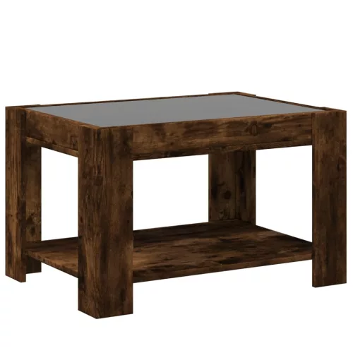 Füstös tölgy szerelt fa dohányzóasztal LED-del 73 x 53 x 45 cm