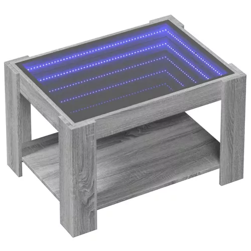 Szürke sonoma szerelt fa dohányzóasztal LED-del 73 x 53 x 45 cm