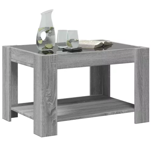 Szürke sonoma szerelt fa dohányzóasztal LED-del 73 x 53 x 45 cm