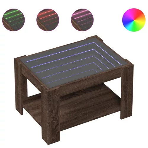 Barna tölgy szerelt fa dohányzóasztal LED-del 73 x 53 x 45 cm