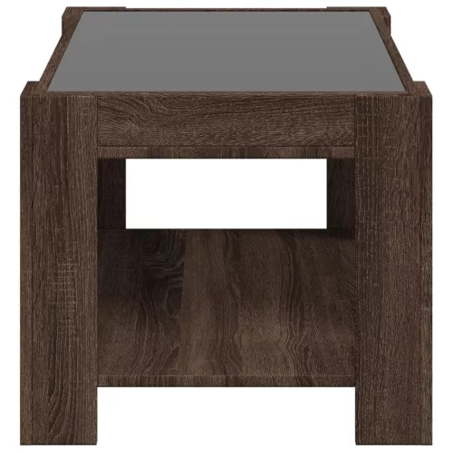 Barna tölgy szerelt fa dohányzóasztal LED-del 73 x 53 x 45 cm