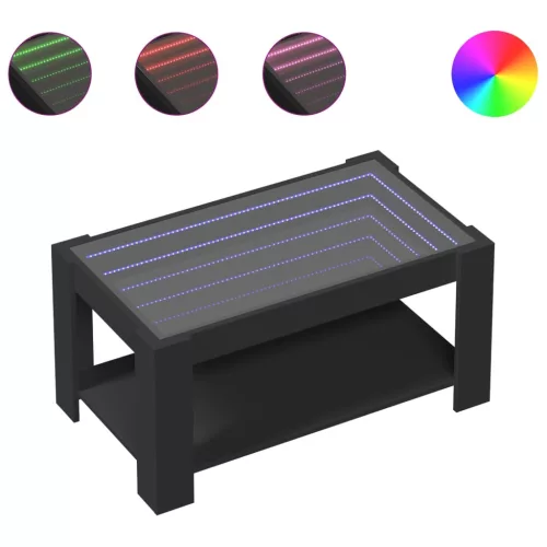 Fekete szerelt fa dohányzóasztal LED-del 93 x 53 x 45 cm