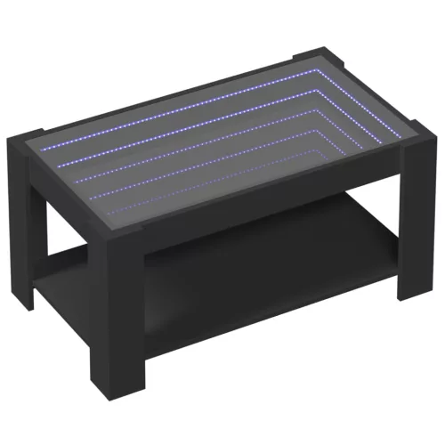 Fekete szerelt fa dohányzóasztal LED-del 93 x 53 x 45 cm