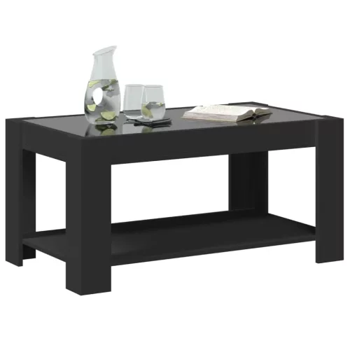 Fekete szerelt fa dohányzóasztal LED-del 93 x 53 x 45 cm