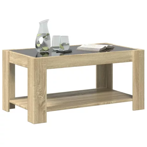 Sonoma tölgy szerelt fa dohányzóasztal LED-del 93 x 53 x 45 cm