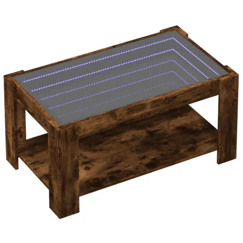 Füstös tölgy szerelt fa dohányzóasztal LED-del 93 x 53 x 45 cm