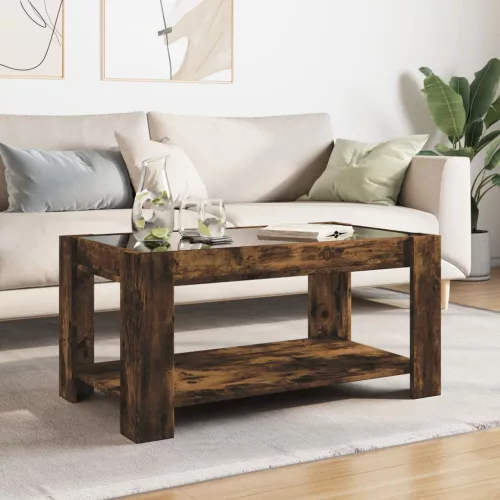 Füstös tölgy szerelt fa dohányzóasztal LED-del 93 x 53 x 45 cm