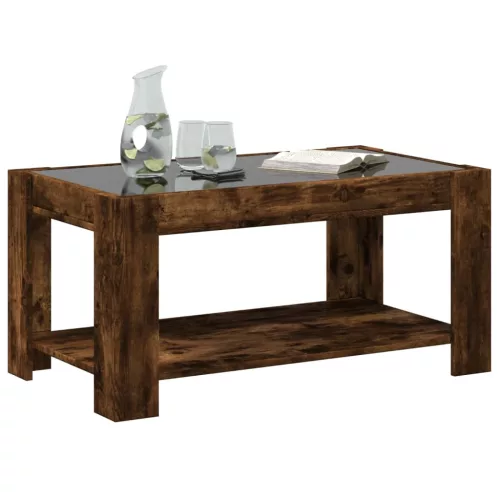 Füstös tölgy szerelt fa dohányzóasztal LED-del 93 x 53 x 45 cm