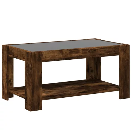 Füstös tölgy szerelt fa dohányzóasztal LED-del 93 x 53 x 45 cm