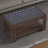 Barna tölgy szerelt fa dohányzóasztal LED-del 93 x 53 x 45 cm
