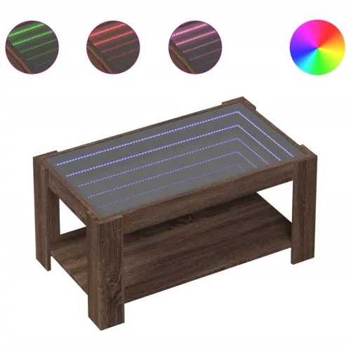 Barna tölgy szerelt fa dohányzóasztal LED-del 93 x 53 x 45 cm
