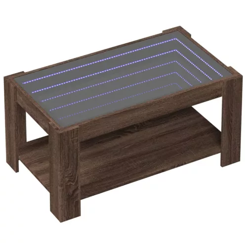 Barna tölgy szerelt fa dohányzóasztal LED-del 93 x 53 x 45 cm