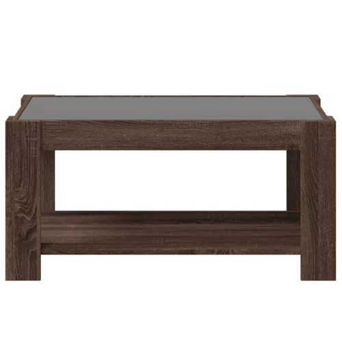Barna tölgy szerelt fa dohányzóasztal LED-del 93 x 53 x 45 cm