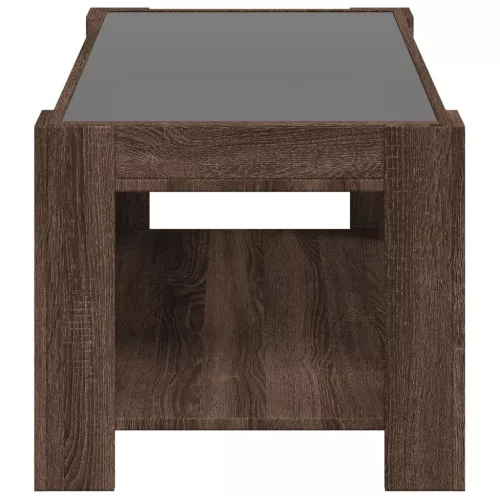 Barna tölgy szerelt fa dohányzóasztal LED-del 93 x 53 x 45 cm