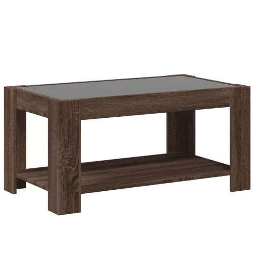 Barna tölgy szerelt fa dohányzóasztal LED-del 93 x 53 x 45 cm