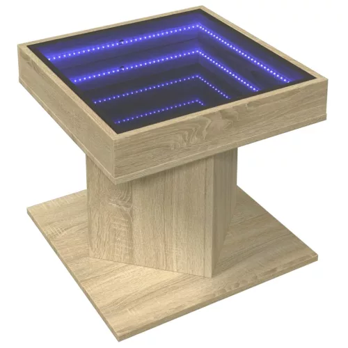 Sonoma tölgy szerelt fa dohányzóasztal LED-del 50 x 50 x 45 cm