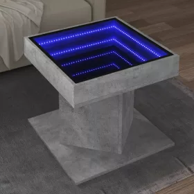   Betonszürke szerelt fa dohányzóasztal LED-del 50 x 50 x 45 cm