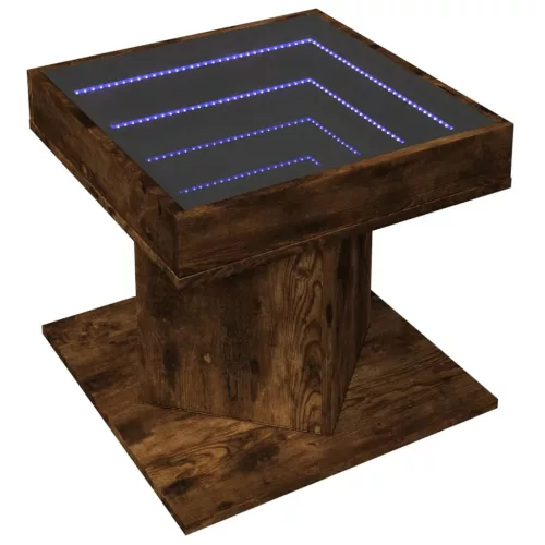 Füstös tölgy szerelt fa dohányzóasztal LED-del 50 x 50 x 45 cm