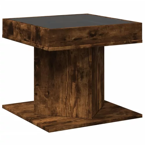 Füstös tölgy szerelt fa dohányzóasztal LED-del 50 x 50 x 45 cm