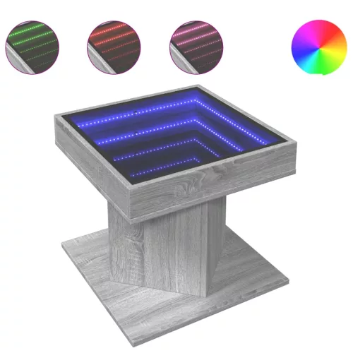 Szürke sonoma szerelt fa dohányzóasztal LED-del 50 x 50 x 45 cm