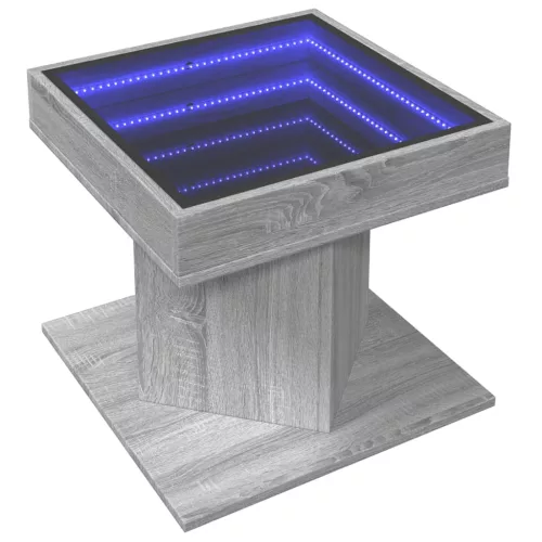 Szürke sonoma szerelt fa dohányzóasztal LED-del 50 x 50 x 45 cm