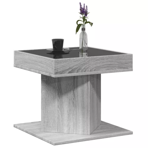 Szürke sonoma szerelt fa dohányzóasztal LED-del 50 x 50 x 45 cm