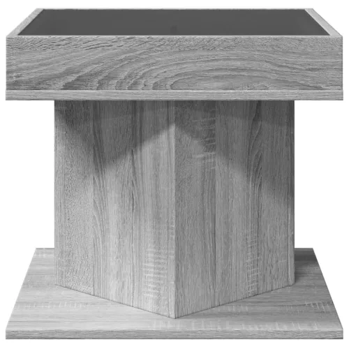 Szürke sonoma szerelt fa dohányzóasztal LED-del 50 x 50 x 45 cm