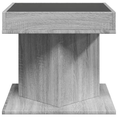 Szürke sonoma szerelt fa dohányzóasztal LED-del 50 x 50 x 45 cm