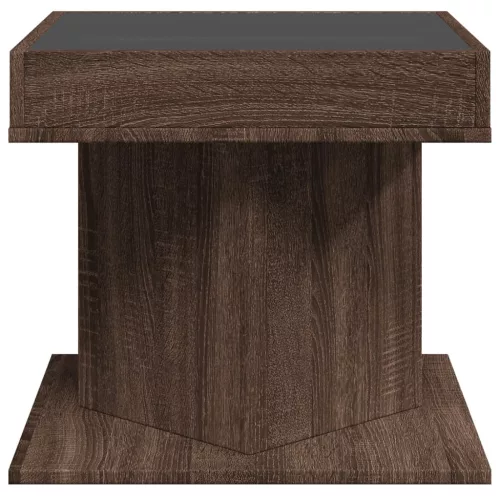Barna tölgy szerelt fa dohányzóasztal LED-del 50 x 50 x 45 cm