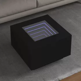   Fekete szerelt fa dohányzóasztal LED-lámpákkal 60 x 60 x 40 cm