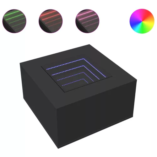 Fekete szerelt fa dohányzóasztal LED-lámpákkal 60 x 60 x 40 cm