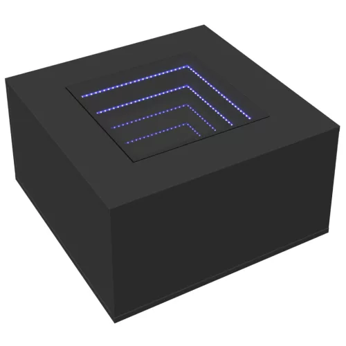 Fekete szerelt fa dohányzóasztal LED-lámpákkal 60 x 60 x 40 cm